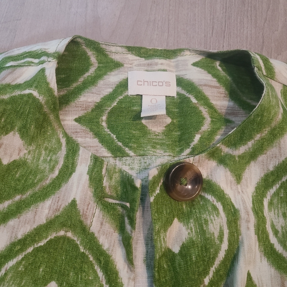Chico's Linen Green Patterned Jacket - image 4